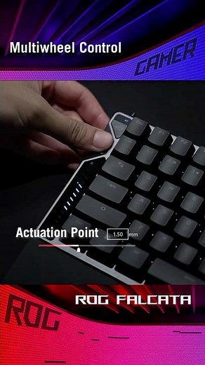 Customize the ROG Falcata’s actuation and rapid trigger with the Multiwheel and button.