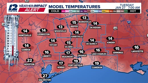 WATCH | LIVE WEATHER LOOP | Track the freezing temps across Southeast Texas Sunday into Monday morning | 12NewsNow