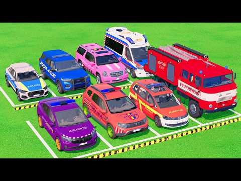 VUS GAME - TRANSPORTING POLICE CARS, FIRE DEPARTMENT, AMBULANCE VEHICLES WITH TRUCKS - FS22 #545