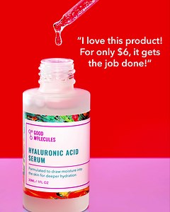 3.5K views · 912 reactions | A $6 Hyaluronic Acid rated 4.7⭐️ out of 5⭐️. Shop the Good Molecules Hyaluronic Acid Serum. Made with three types of hyaluronic acid with different molecular weights, allowing it to penetrate multiple layers of the skin. | Good Molecules | Facebook