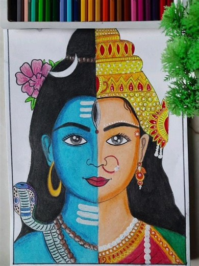 Shiv Parvati Half Face Drawing❤️ Part-2 #shivparvati #Shiva #Drawing #parvati #art #viral #shorts