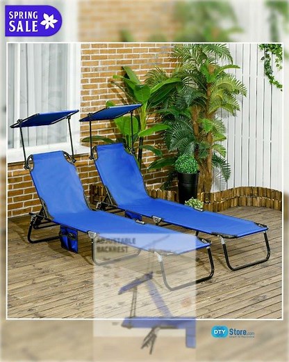 Outsunny Folding Chaise Lounge Pool Chairs, Outdoor Sun Tanning Chairs with Canopy Shade, Reclini...