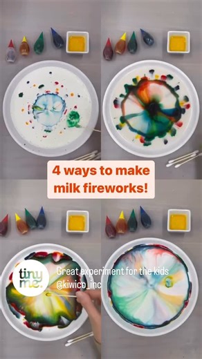 🧪 “Udderly magical science!” 🥛✨ Add food colouring to milk and then touch it with dish soap and watch it mooove! 🌈 SCIENCE! The soap breaks the surface tension, sending fat molecules (and your colours) dancing away. A swirl of chemistry right before your eyes! Thanks for the kids experiment inspiration @kiwico_inc Tinyme are the makers of the world’s cutest and bestest custom made products for kids! Comment TINY for a link direct to your inbox and explore the Tinyme range! 1352-KVI-LRE | Tiny