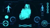 Human heart scan. Futuristic medical user interface with HUD and...