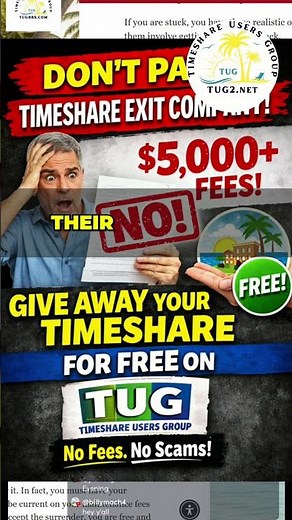 Want out of your Timeshare? Give it away on TUG For FREE!
