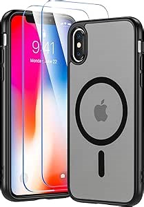for iPhone X XS Case, iPhone X Case with Screen Protector, iPhone Xs Phone Case Compatible with Magsafe, Magnetic Military Grade Shockproof and Dropproof Phone Case, Silky Soft Touch, Black