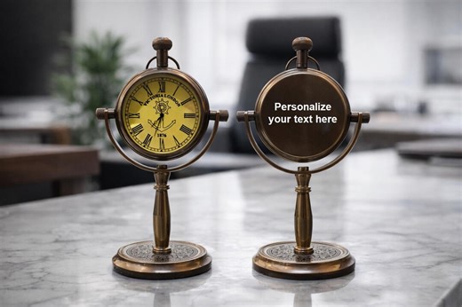 Personalized Brass Table Clock Vintage Roman Style Desk Clock Antique Nautical Decor Dad Gift - Etsy