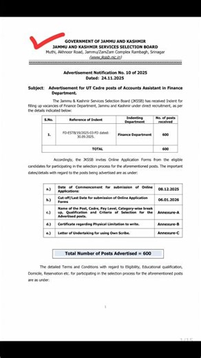 JKSSB Account Assistant Recruitment 2025