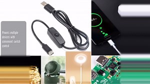 FBHDZVV Power USB Switch Type-C Cable for Raspberry Pi 4, Replacement for Raspberry Pi 4B Power Supply Cord 5V 3A Pi Switch ON/OFF Compatible with Raspberry Pi 4B Type C USB Devices（1-Pack）