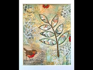 Mixed Media Collage - Leaves & Bird