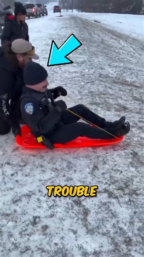 Police Officer’s Ice Slide Goes Wrong… He Didn’t See the Kid Coming 😳