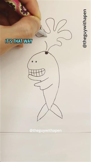 Drawing Cartoon Gentle Whale in Pen #tutorial #easy #animal #artshorts #comics