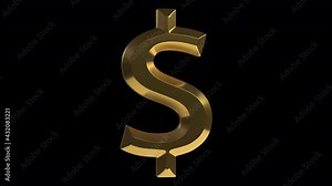 USD US Dollar Rotating Sign. Gold symbol on a transparent background. 360 degree rotation. Looped video. Stock Video