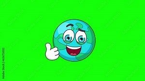 Thumbs-up earth emoji emoticon loop animation on a green screen