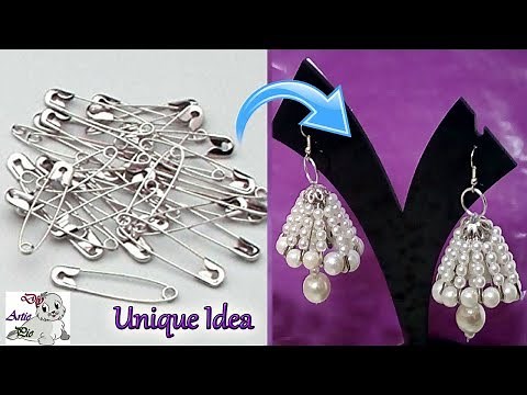 #99 How To Make Handmade Beautiful Safety pin Pearl Earrings At Home | JEWELRY MAKING