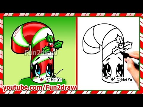 How to Draw Christmas Stuff Things - Cute Candy Cane + Holly - Art Top Drawing Videos Fun2draw