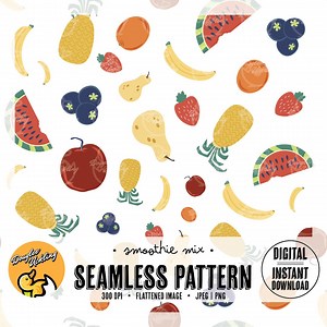 Summer Fruit Seamless Pattern: Colorful Smoothie Mix Design (digital Download) - Etsy