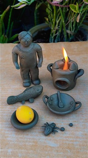 diy mini clay kitchen set with a boy 👦, #miniature #creativeclayideas #clay #claycrafts