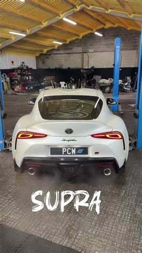Supra with backbox modified, no pops as post 2019 #toyotasupra #supra #toyota #pcwexhaustmods