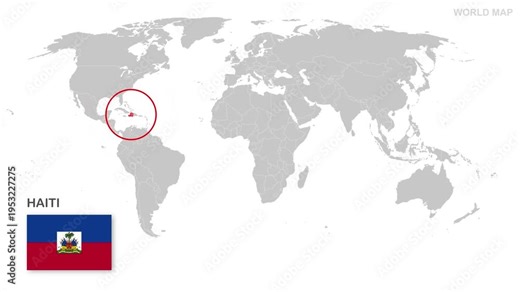 Haiti Map Video, highlighted in world map with national flag and borders, perfect for presentations, travel, education, geography, and global studies.