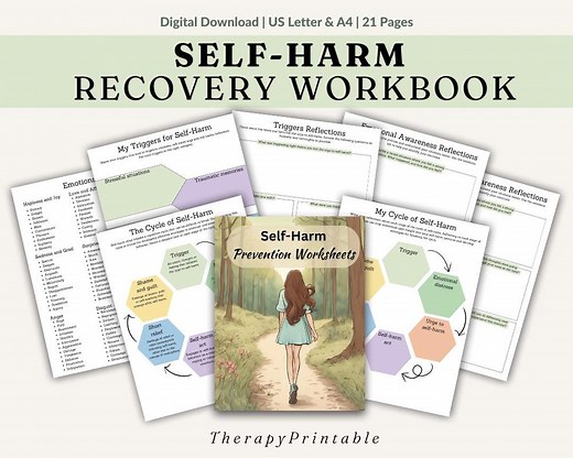 Self Harm Reduction Therapy Worksheets for Teens and Adults | BPD Recovery Workbook & Mental Health Crisis Safety Plan | Self Care Journal - Etsy