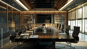 Modern conference room setup with sleek design and lighting for productive meetings in urban office space