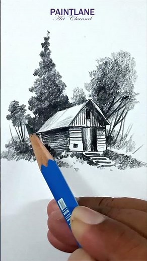 Pencil Shading House and Trees #shorts #art #pencilshading