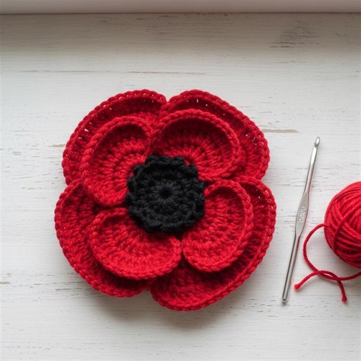 Crochet Poppy Flower Pattern PDF | Easy Wavy Red Poppy Applique for Remembrance Day - Etsy UK
