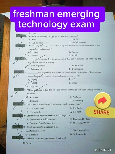 freshman emerging technology university exam Ethiopian university exam mid exam answers #exam #unive