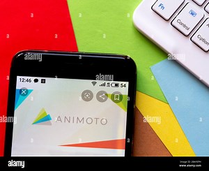 In this photo illustration a cloud-based video creation service Animoto logo seen displayed on a smartphone Stock Photo - Alamy