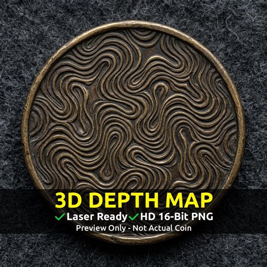 Coin Depth Map, Fiber Laser Engraving File, Lightburn, Grayscale Height Map, Embossing, CNC, PNG, Interlocking Waves Hypnotic Patterns - Etsy