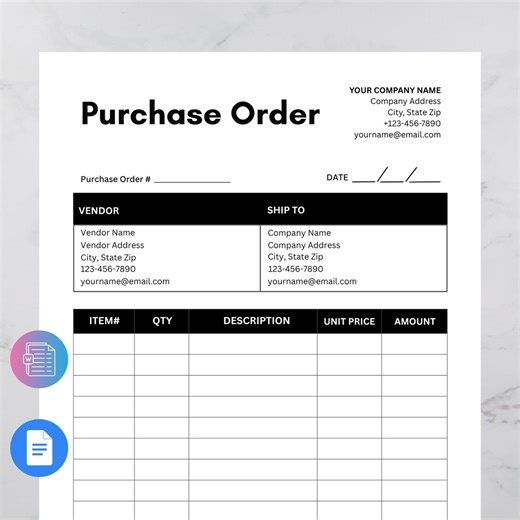 Editable Purchase Order Template, Printable Purchase Order Form, Word & Google Docs, Digital Download - Etsy