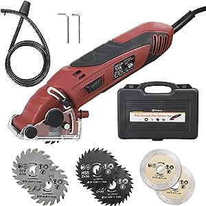 Anbull Mini Circular Saw Set 400W High Powered Multifunction Circular Saw Machine with 6 Carbide Tipped Blade for Cut Wood，Drywall,Tile,Metal,PVC Plastic Pipes (Red)