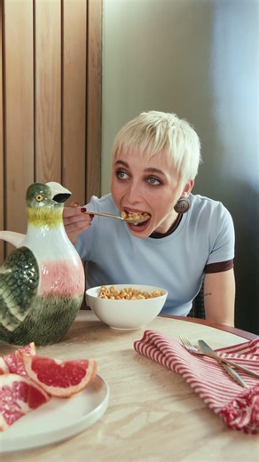 she ate 🥣 @emmachamberlain x west elm out now.