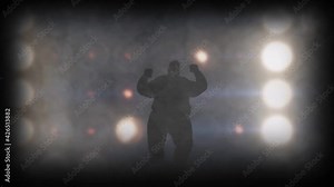 Happy funny fat man emotionally expressively dancing. Male silhouette dancing. 3D animation.
