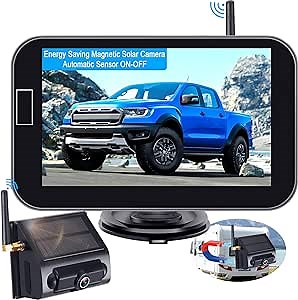 Magnetic Backup Camera Wireless Solar: Energy Saving Rechargeable Trailer Hitch Camera Easy Install No Wiring-Drilling Automatic Sensor on/Off HD 1080P 5" Monitor for Truck Car SUV RV