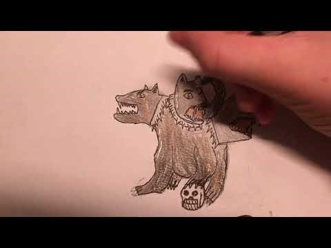 drawing Cerberus, the dog with three heads.