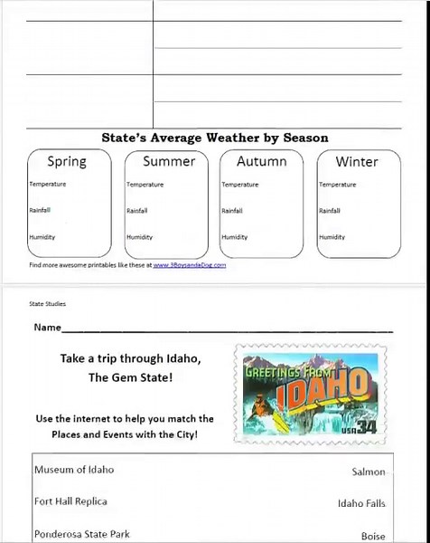 Idaho State Worksheet Pack: Printable Geography and History Unit Study Kit - Etsy UK