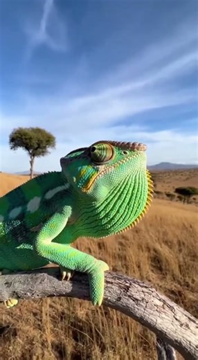 Parsons Chameleon (Madagascar) vs African Bullfrog on the a sun-bleached savanna ridge with scatte