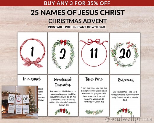 25 Names of Jesus Christ Advent Calendar | Printable Scripture Cards | Christian Christmas Countdown | Bible Verse Advent (NIV ESV) - Etsy