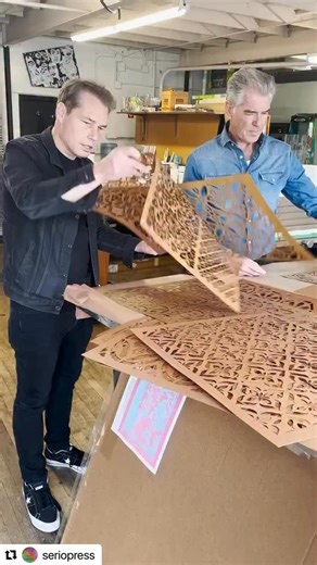Pierce Brosnan on Instagram: "#Repost @seriopress ・・・ A look into our process with @piercebrosnanofficial & @obeygiant. Printmaking studios offer artists the opportunity to work in new mediums and present their art to a wider audience. We’re honored to collaborate with not only our friend Shepard, but also our favorite James Bond! . . . #printmaking #screenprinting #pierce #obey #serigraph #serigraphie #serigrafía #printmaker #Art #process"