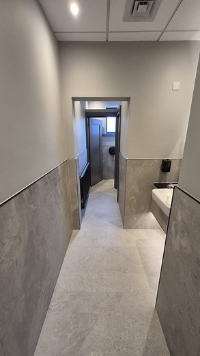 MSC bathroom 3 The Men’s bathroom we replaced the urinals to add an extra toilet cubical Products/Suppliers we used are…. • “Via” toilet with wall hung frame, “Horizon” recessed basin are from @sonasbathrooms • Tiles are “Mainstone silver” from @laceysshowroom • Shaker doors from Dave Whittaker • Radiator from Best heating • Electrical work carried out by DMP Electrical • Painting done by @davie.m.decor • Eco friendly ceiling tiles • Dyson air blade wash dry tap • Rain water harvesting system in