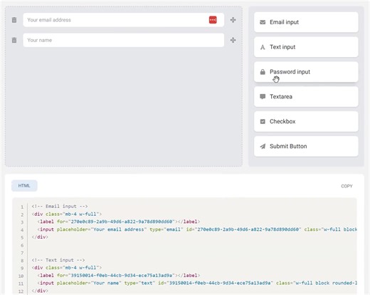 You have to use a lot of classes to build even a simple form with #TailwindCSS. ℹ️FORMSℹ️ Drag & Drop Builder for #Tailwind #CSS makes it so much easier❗️#DesignToolsHub 헗헿헮헴 & 헱헿헼헽 헯혂헶헹헱헲헿 헳헼헿 헧헮헶헹현헶헻헱 헖헦헦 헙헼헿헺혀 https://designtoolshub.com/tailwind-css/form-builder | Material Design for Bootstrap | Facebook
