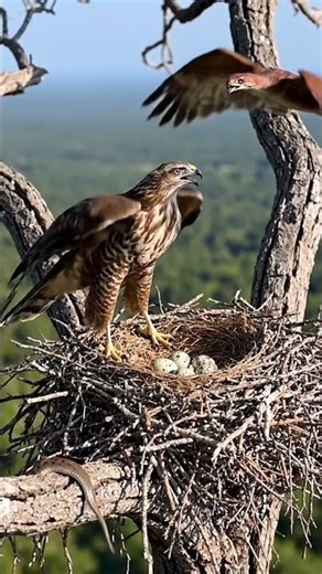 A brave mama 😱 hawk saves her nest from a nimble snake #babyanimals #animalfriends #amazinganimals
