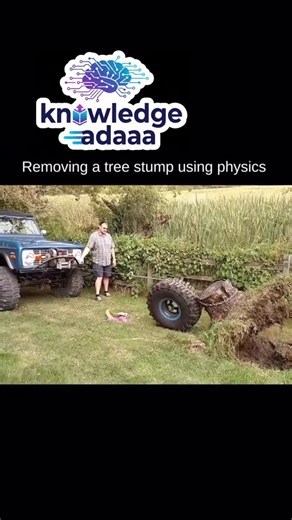 Knowledge Adaaa on Instagram: "A brilliant use of simple mechanics to pull a stubborn tree stump - by looping a chain around a tire and the stump, they created a makeshift lever system that multiplies force and adds lift. Here’s how it works: as the vehicle pulls, the tire acts like a rolling fulcrum, redirecting the horizontal force upward. That vertical lift helps pop the stump - and its roots right out of the ground. Love knowledge?Follow @knowledge_adaaa #technology #engineering #automotive 