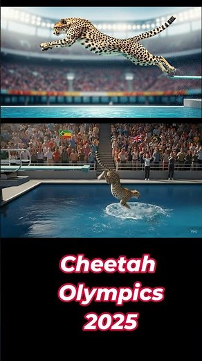 Cheetah High Dive! Many Cheeta's Olympic Jump into Water in Slow Motion | Animal Olympics 2025