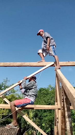 Wooden Beam Construction Work in Natural Setting