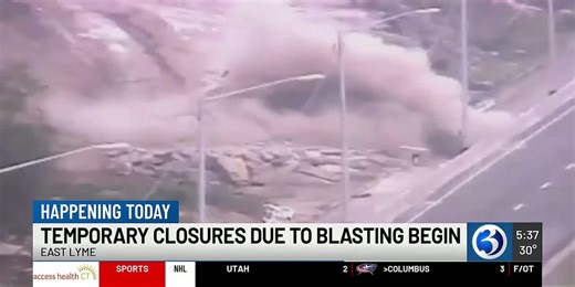 Rock blasting to close I-95 lanes in East Lyme