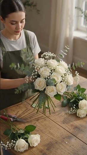 DIY Elegant White Rose & Eucalyptus Bouquet