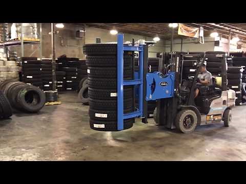 Easy Stacker #94100 - How to stack large truck tires with new forklift equipment attachment